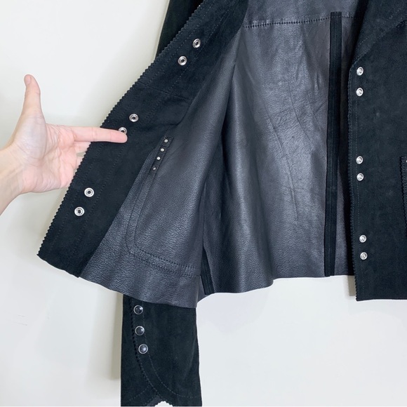 Sandro Paris Suede Studded Crop Jacket (Sz 3 / L) Snap Button Black - Picture 14 of 16